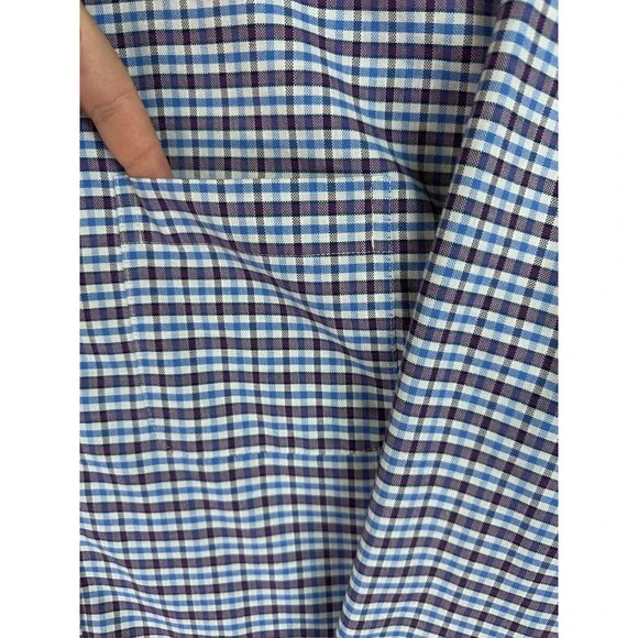 Stafford Shirt Men 18 36-37 Gingham Check Non Iron Fitted Travel Oxford Shirt